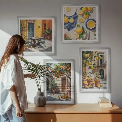 Set van posters met lijst Citrusbomen in een zonnige tuin
