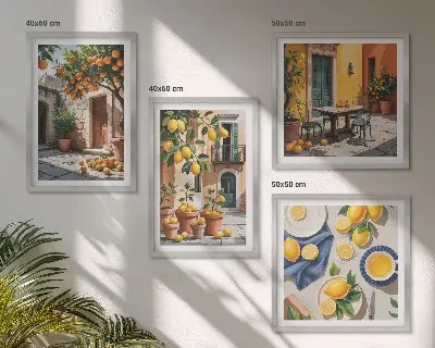 Set van posters met lijst Citrusbomen in een zonnige tuin