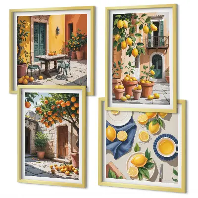 Set van posters met lijst Citrusbomen in een zonnige tuin