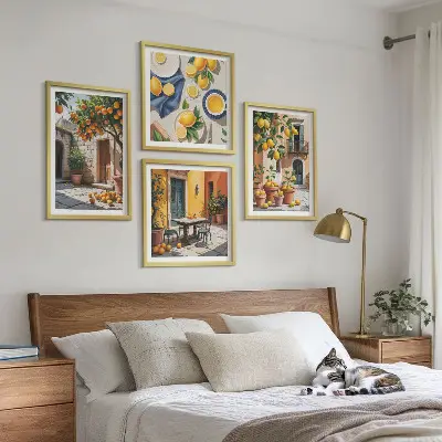 Set van posters met lijst Citrusbomen in een zonnige tuin