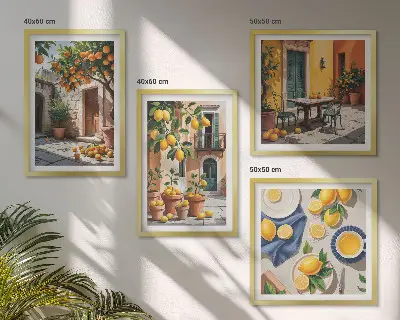 Set van posters met lijst Citrusbomen in een zonnige tuin