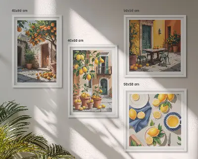 Set van posters met lijst Citrusbomen in een zonnige tuin