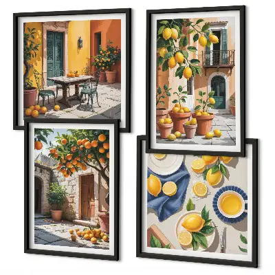 Set van posters met lijst Citrusbomen in een zonnige tuin