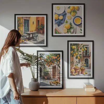 Set van posters met lijst Citrusbomen in een zonnige tuin
