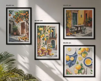 Set van posters met lijst Citrusbomen in een zonnige tuin