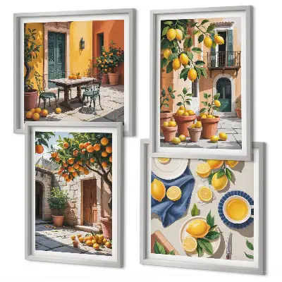 Set van posters met lijst Citrusbomen in een zonnige tuin