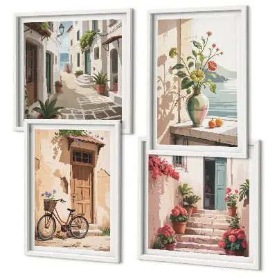 Set van posters met lijst Straatbloemen fiets geschilderd