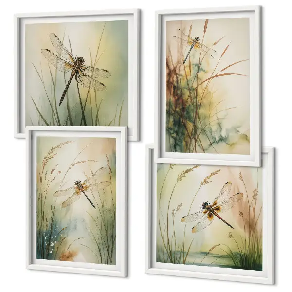 Libellengras boven het water set van posters met lijst