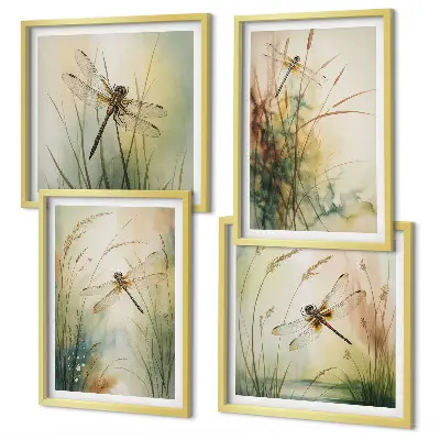 Libellengras boven het water set van posters met lijst