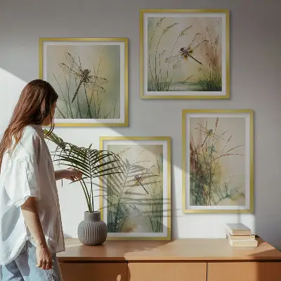 Libellengras boven het water set van posters met lijst