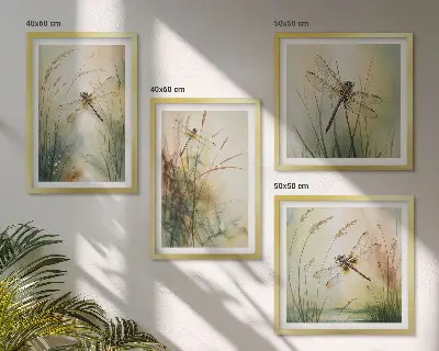 Libellengras boven het water set van posters met lijst