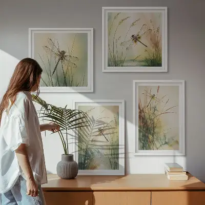 Libellengras boven het water set van posters met lijst