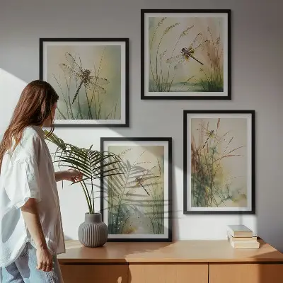 Libellengras boven het water set van posters met lijst