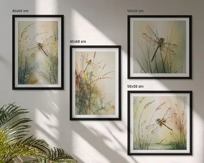 Libellengras boven het water set van posters met lijst