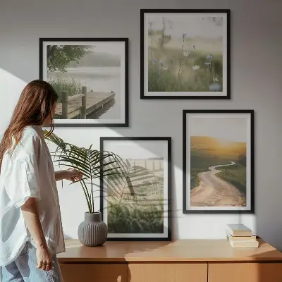Landschapsweideweg west set van posters met lijst