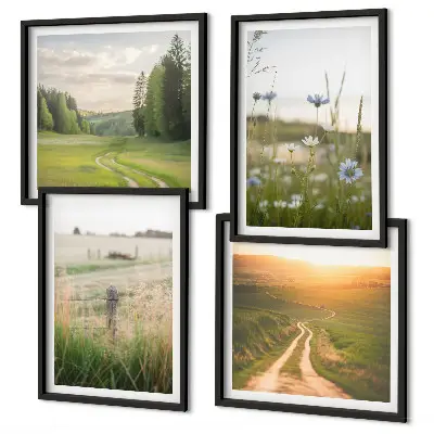 Landschappen met natuur en velden bij zonsondergang meerluik in lijst
