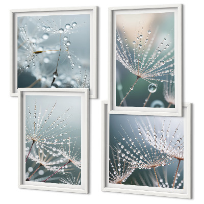 Set van posters met lijst Waterdruppels op paardenbloemscheuten