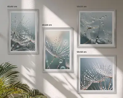 Waterdruppels op paardenbloemscheuten set van posters met lijst