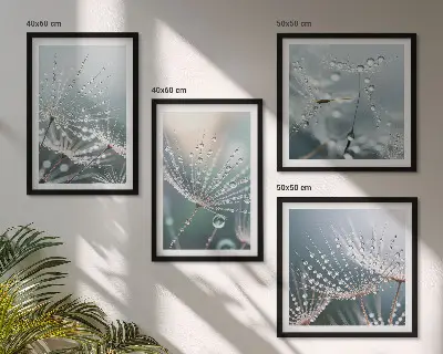 Waterdruppels op paardenbloemscheuten set van posters met lijst