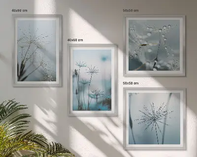 Paardenbloem met waterdruppels set van posters met lijst