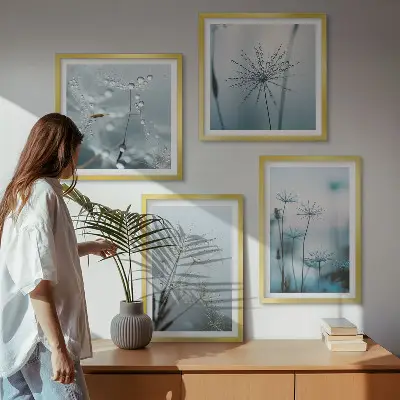 Paardenbloem met waterdruppels set van posters met lijst