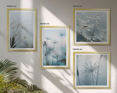 Paardenbloem met waterdruppels set van posters met lijst