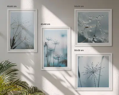 Paardenbloem met waterdruppels set van posters met lijst