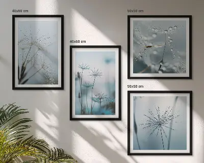 Paardenbloem met waterdruppels set van posters met lijst