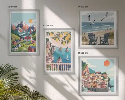 Kleurrijke bergen en kuststeden meerluik in lijst
