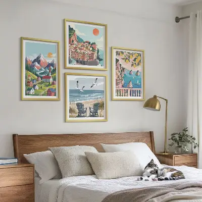 Kleurrijke bergen en kuststeden meerluik in lijst