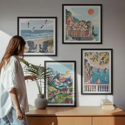 Kleurrijke bergen en kuststeden meerluik in lijst