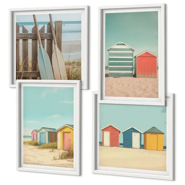 Kleurrijke strandhuizen meerluik in lijst