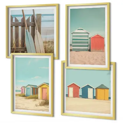 Kleurrijke strandhuizen meerluik in lijst