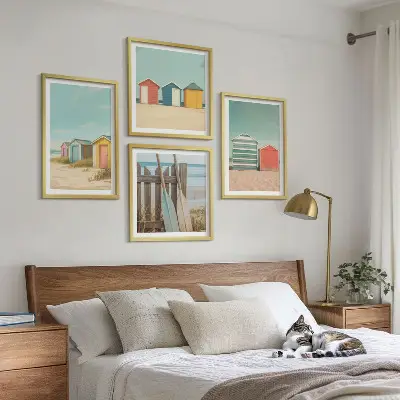 Kleurrijke strandhuizen meerluik in lijst
