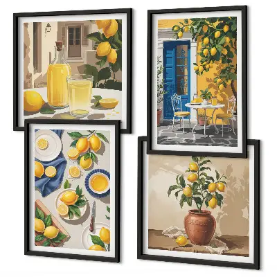 Set van posters met lijst Citroentuin met drankjes