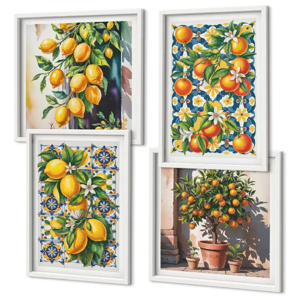 Kleurrijke abstracte citrusvruchten meerluik in lijst
