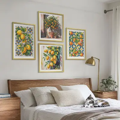 Kleurrijke abstracte citrusvruchten meerluik in lijst
