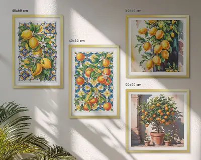 Kleurrijke abstracte citrusvruchten meerluik in lijst