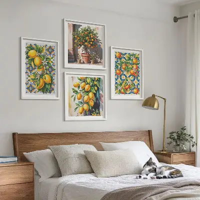 Kleurrijke abstracte citrusvruchten meerluik in lijst