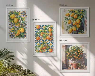 Kleurrijke abstracte citrusvruchten meerluik in lijst
