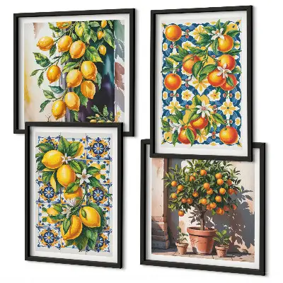 Kleurrijke abstracte citrusvruchten meerluik in lijst