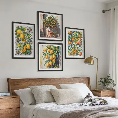 Kleurrijke abstracte citrusvruchten meerluik in lijst