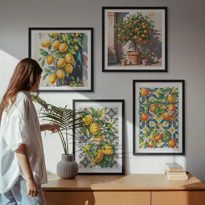 Kleurrijke abstracte citrusvruchten meerluik in lijst