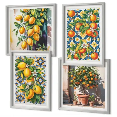 Kleurrijke abstracte citrusvruchten meerluik in lijst