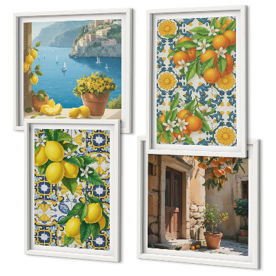 Set van posters met lijst Citroenen, bloemen, sinaasappels, Italië