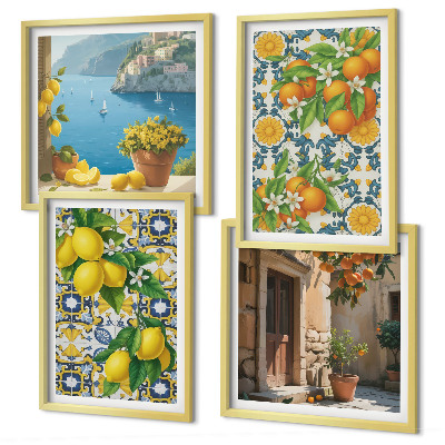 Set van posters met lijst Citroenen, bloemen, sinaasappels, Italië