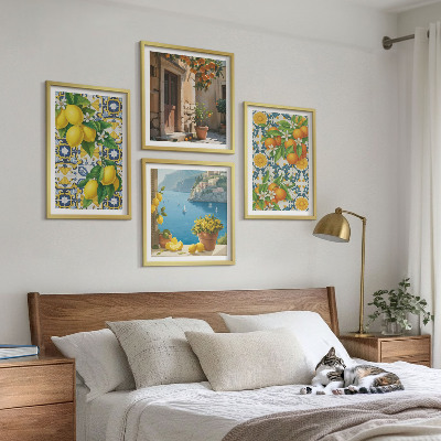 Set van posters met lijst Citroenen, bloemen, sinaasappels, Italië