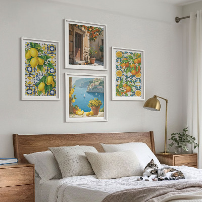 Set van posters met lijst Citroenen, bloemen, sinaasappels, Italië