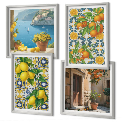 Set van posters met lijst Citroenen, bloemen, sinaasappels, Italië