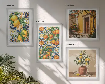 Citroen-oranje bloemenpatronen meerluik in lijst